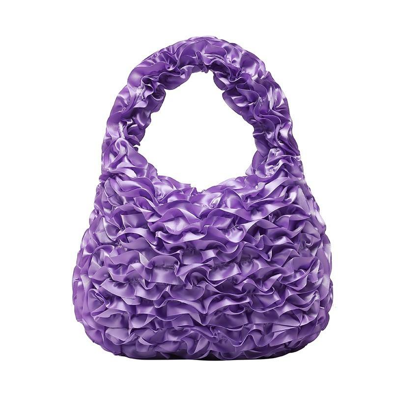 

Fashion Petal Pleated Handbag Female Niche Design Mesh Tote Bag Temperament Socialite Dinner 33x27x5 фіолетовий