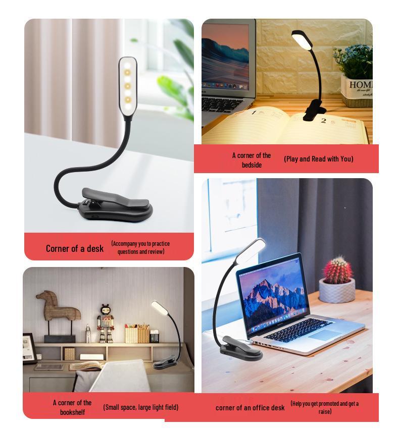 Clip-On LED Desk Reading Light with Eye Protection and Rechargeable Battery