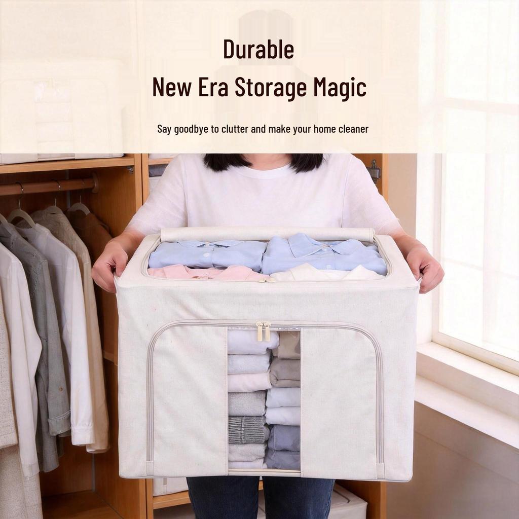 Tianshan Cotton Linen Patterned Fabric Storage Box with Transparent Window for Quilts and Clothes