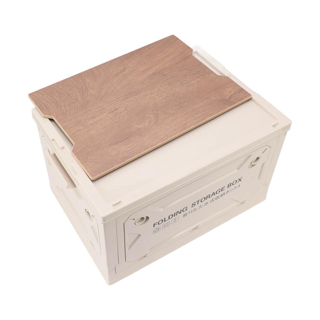Folding Camping Storage Box with Wooden Lid Collapsible Storage Bin Container with Wheels for Car Camping Picnic