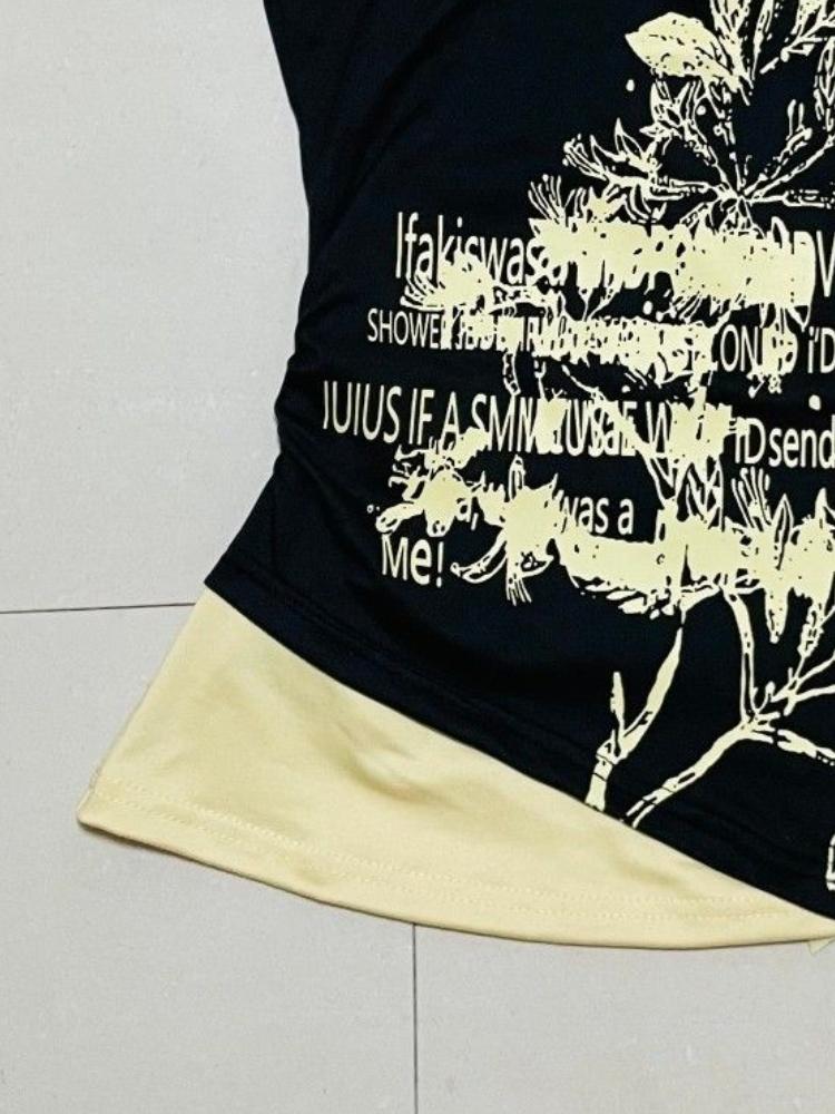 Yazlık Sahte İki Parça Halter Bandaj Vintage Tişörtler Y2k Estetik Slim Crop Toplar Kadın Grunge Baskılı Harajuku Günlük Seksi Tişörtler