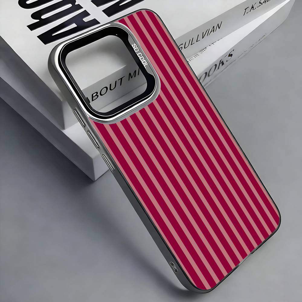 

Burgundy White Stripe pattern Phone Case For iPhone 17, 16,15,14,13,12,11 Plus,Pro Max, Colorful Silver Funda Cover iPhone17promax