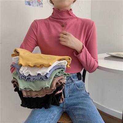 Damen Doppelseitiges Deutsches Samt Halbhoher Kragen T-Shirt - Schicker Muschelsaum, Perfekt für Frühling, Herbst, Winter