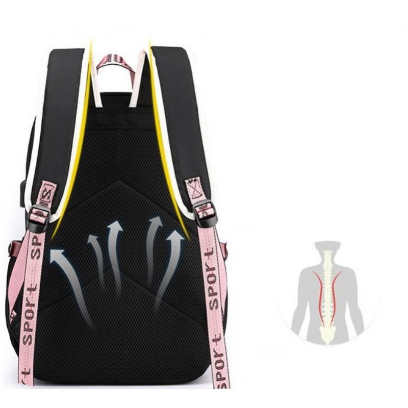 Universal Sport School Backpack with Keychain and USB Black School