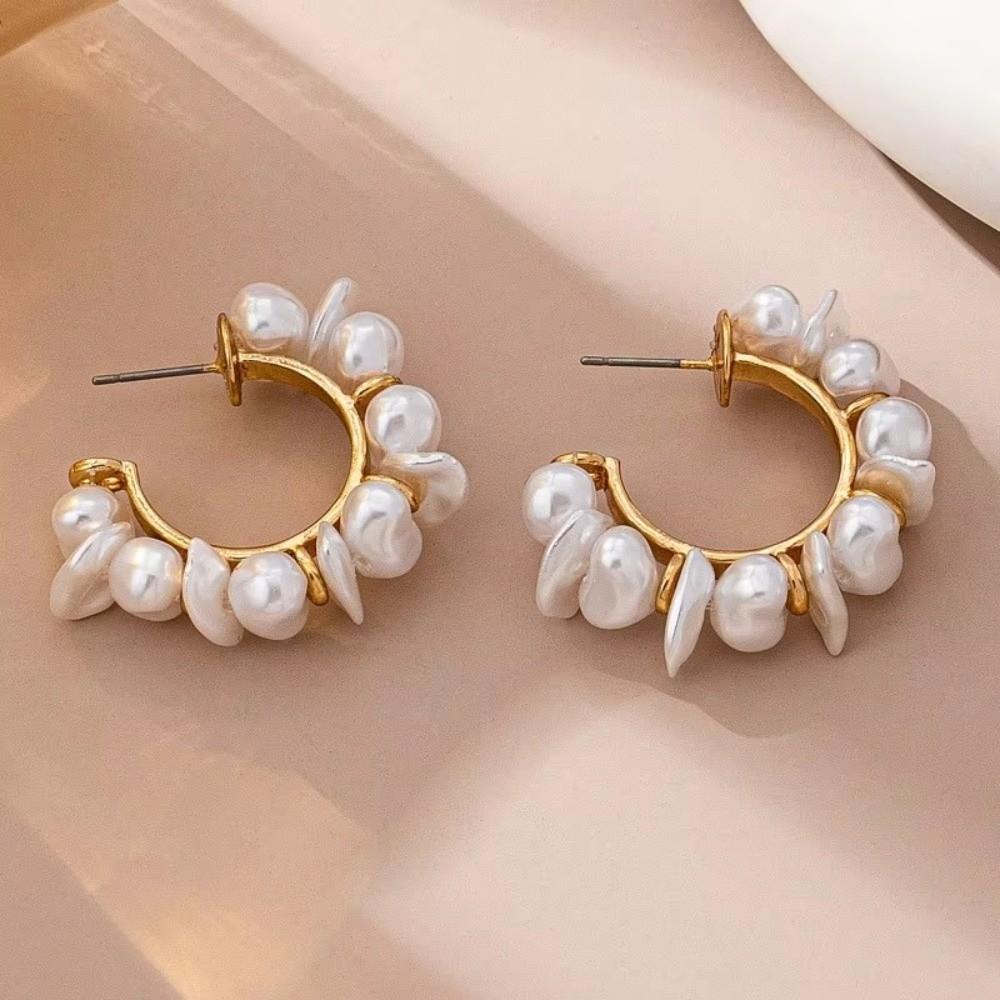 Gold Color Circle Hoop Earrings Imitation Pearl Jewelry for Women Party Daily Wear