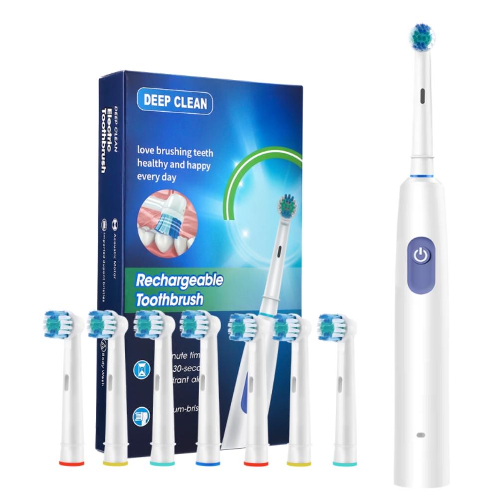 Electric Toothbrush Rotary Rechargeable Teeth Cleaner for Adults Soft Bristles Rotating Round Brush Heads Smart Timer Toothbrush