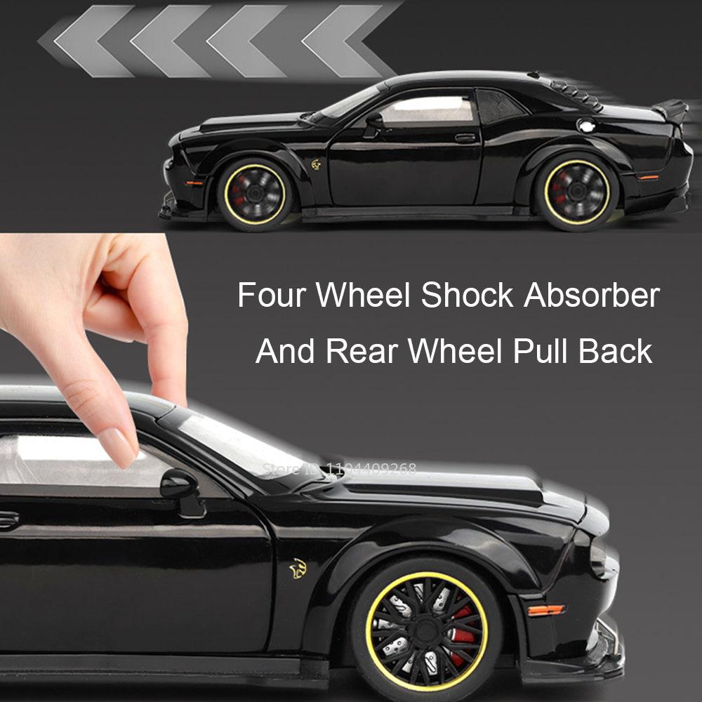 Scale 1:32 Challenger SRT Hellcat Model Car Toy Pull Back Sound Light Alloy Diecast Police Cars Models Kids Collection Gifts