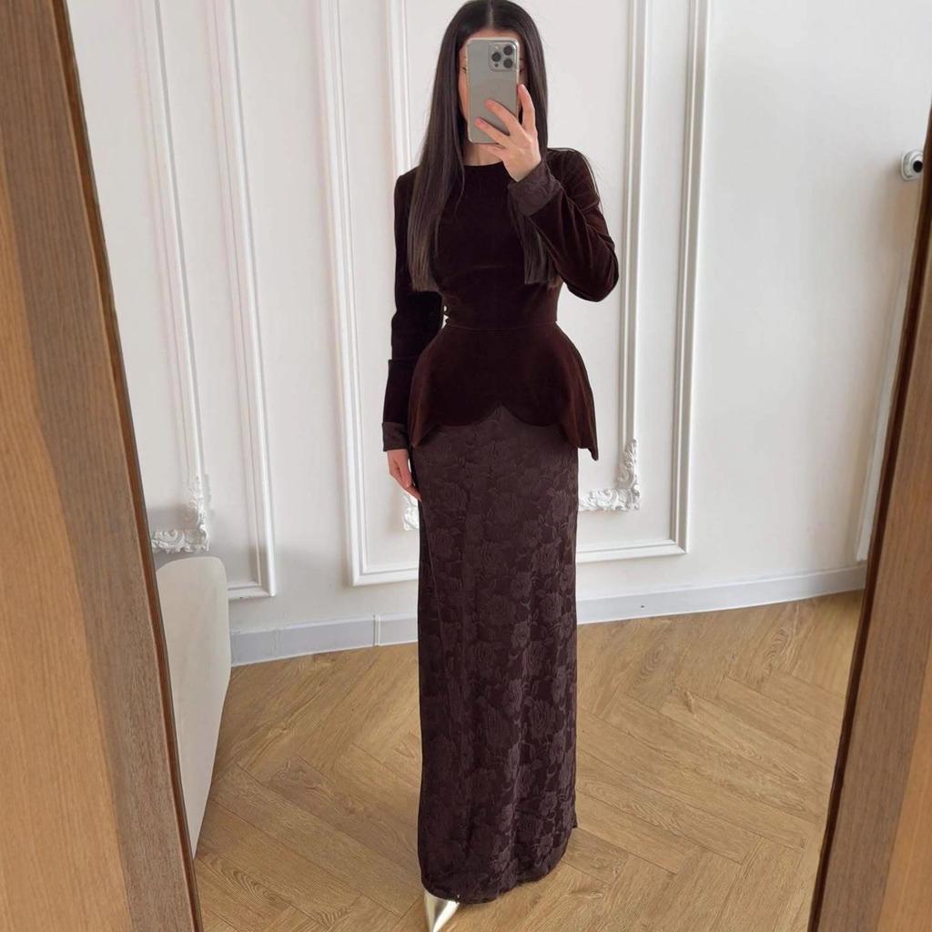 cross-border European and American autumn new retro temperament suede pullover top waist one-step skirt women's clothing