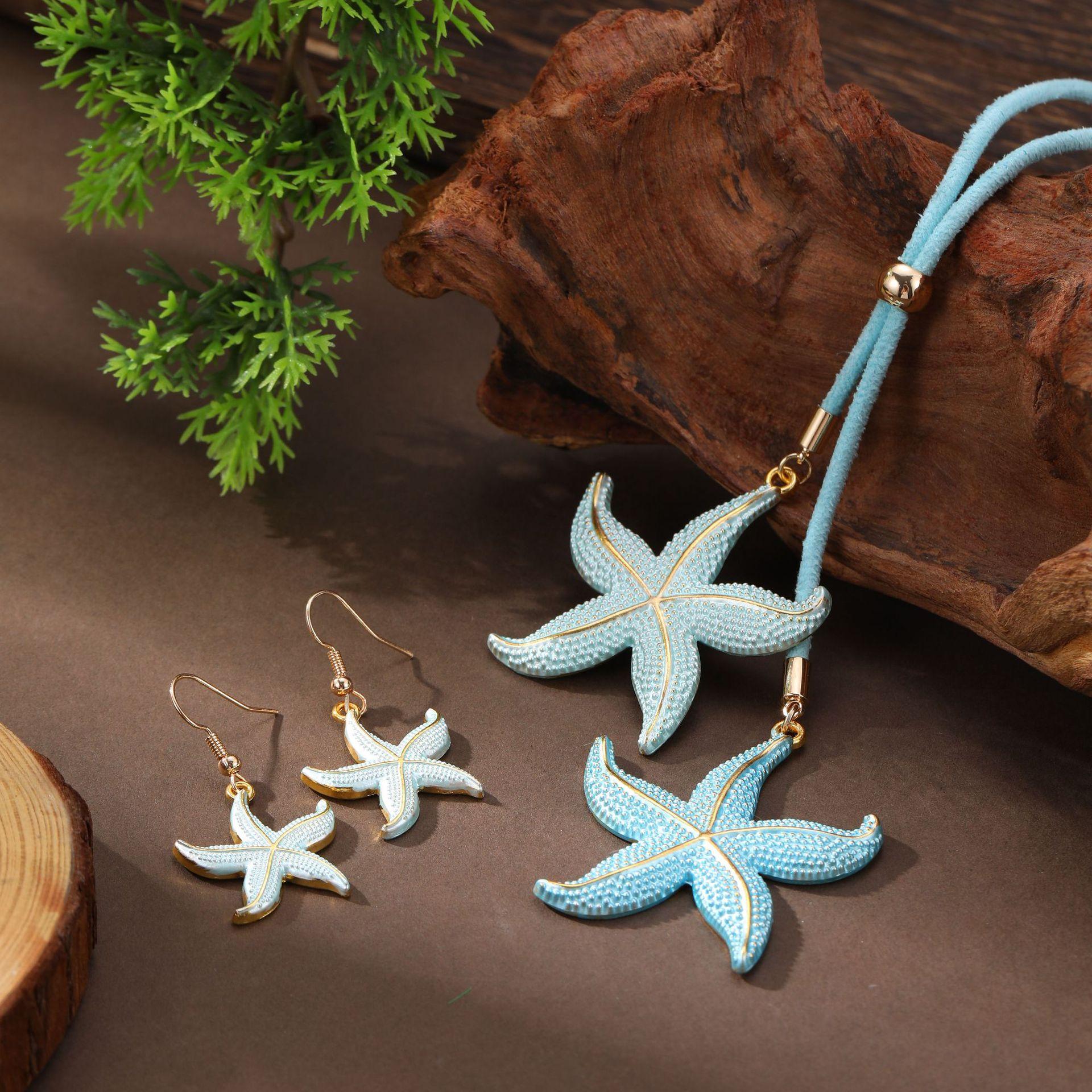 

Новые эмалевые серьги-звездочки, веревочная длинная подвеска, женская мода, высокое чувство, пляжная ракушка, длинное ожерелье