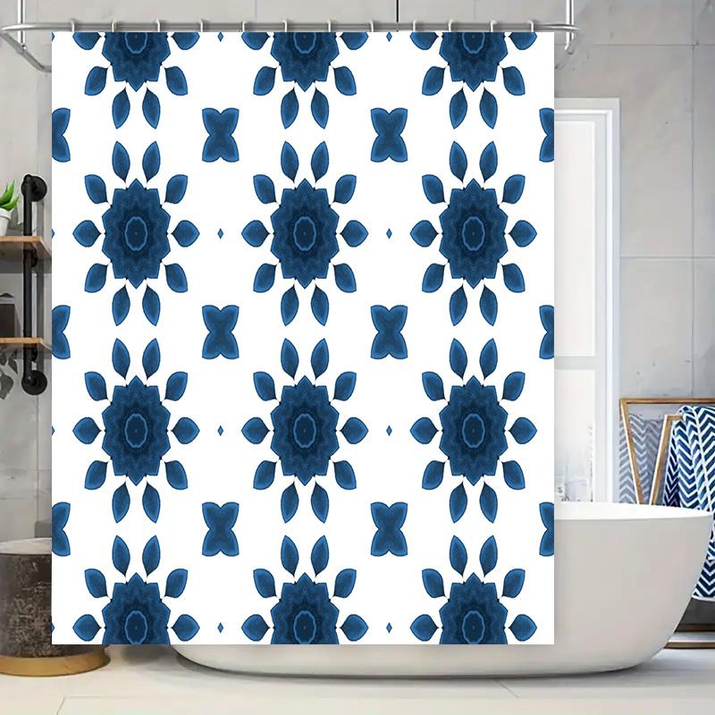 

Watercolor Floral Bath Curtain Blue White Pattern Shower Curtain For Home Decor Polyester Fabric Waterproof Shampoo Cloth Size: W60H190(CM)-1 Pcs