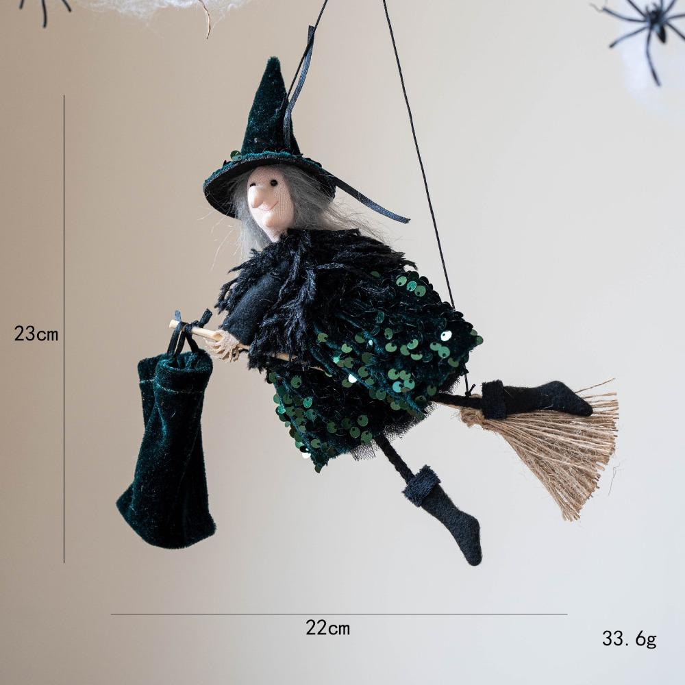 Multicolor Halloween Hanging Decoration Cartoon Pumpkin Ghost Riding a Broomstick Witch Drop Ornament Scene Dress Up