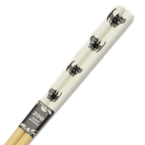 Aoba Chopsticks, Washable, White Bamboo, Lacquered, Cat Design, 19.5cm [235422] Made in Japan
