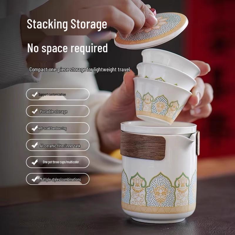 Ceramic Travel Tea Set with Leather Bag