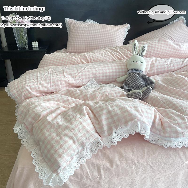 3-delige zwart-wit geruite dekbedovertrekset (1*Dekbedovertrek + 2*Kussensloop, Zonder Vulling), Kant Beddengoed Set, Zacht Comfortabel 180x210cm 3pcs