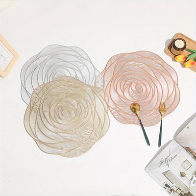1Pc Rose Flower Placemats Restaurant Hollow PVC Decoration Meal Mat Anti-hot Dining Table Line Mat Coaster