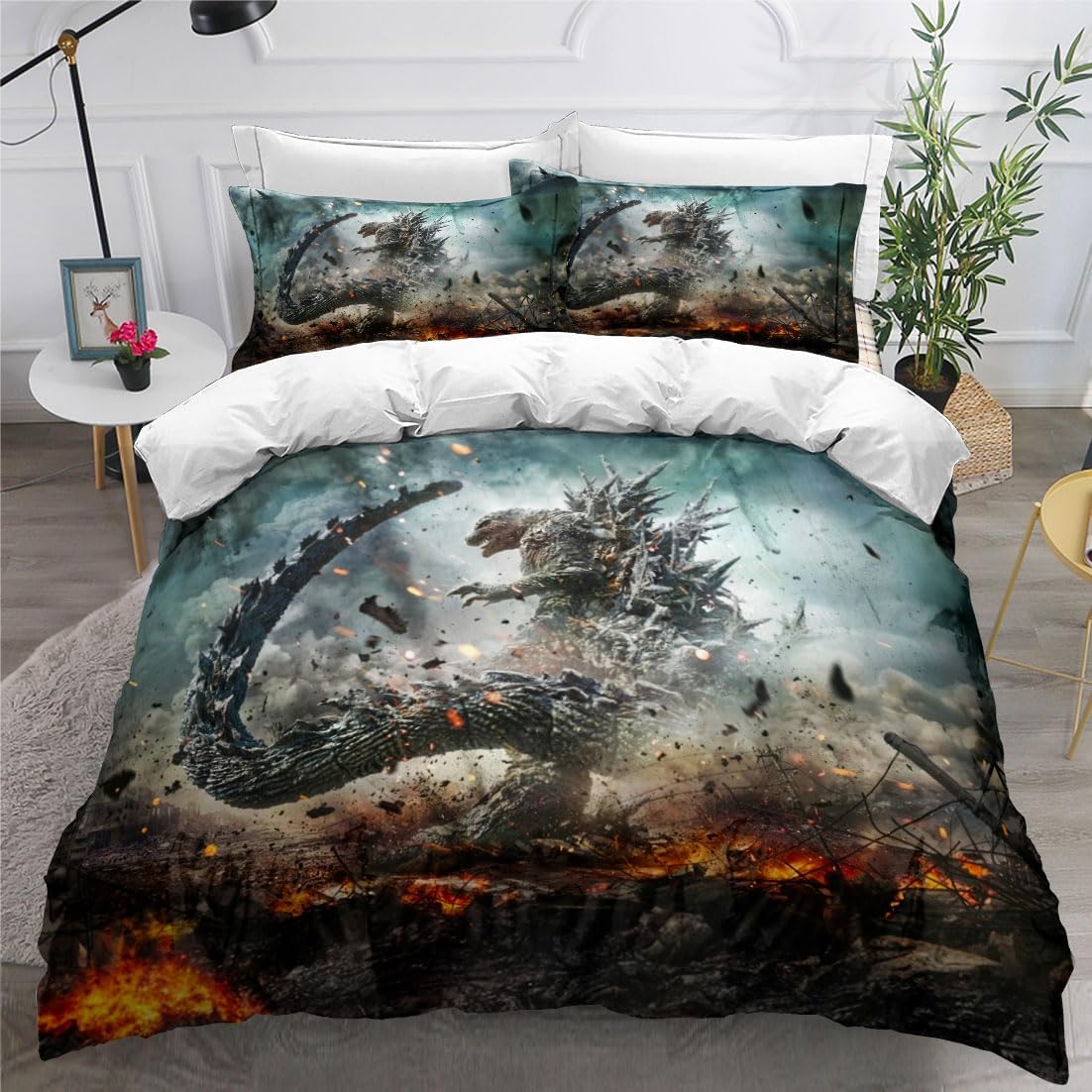 

Bedding Set Dinosaur Comforter Cover Fro Men 3D Digital Microfiber 1 Piece Duvet Cover With Zipper Closure 2 Pillow Shames 90X200cm