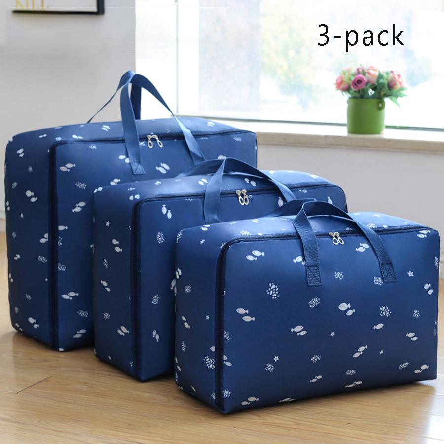 3pcs Large Capacity Quilt Storage Bag Oxford Fabric Waterproof Storage Bag Luggage Moving Bag Clothes Bag