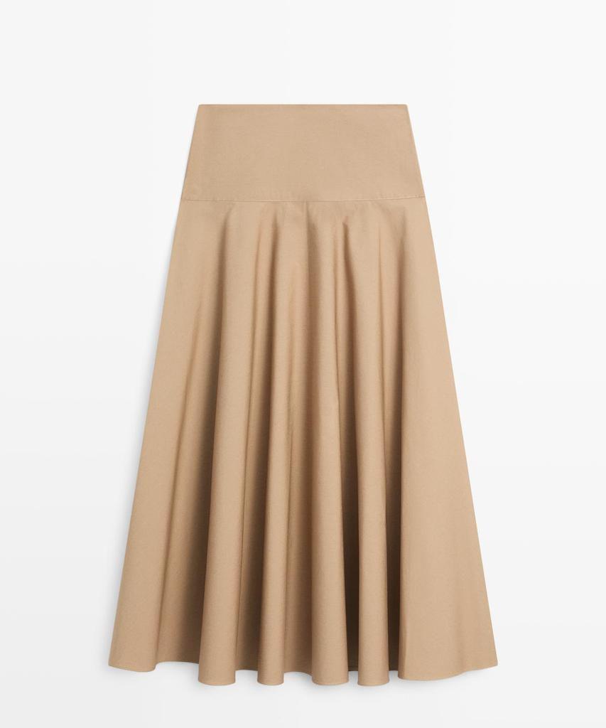 Masimodutti Yoke Detail Flounced Midi Skirt