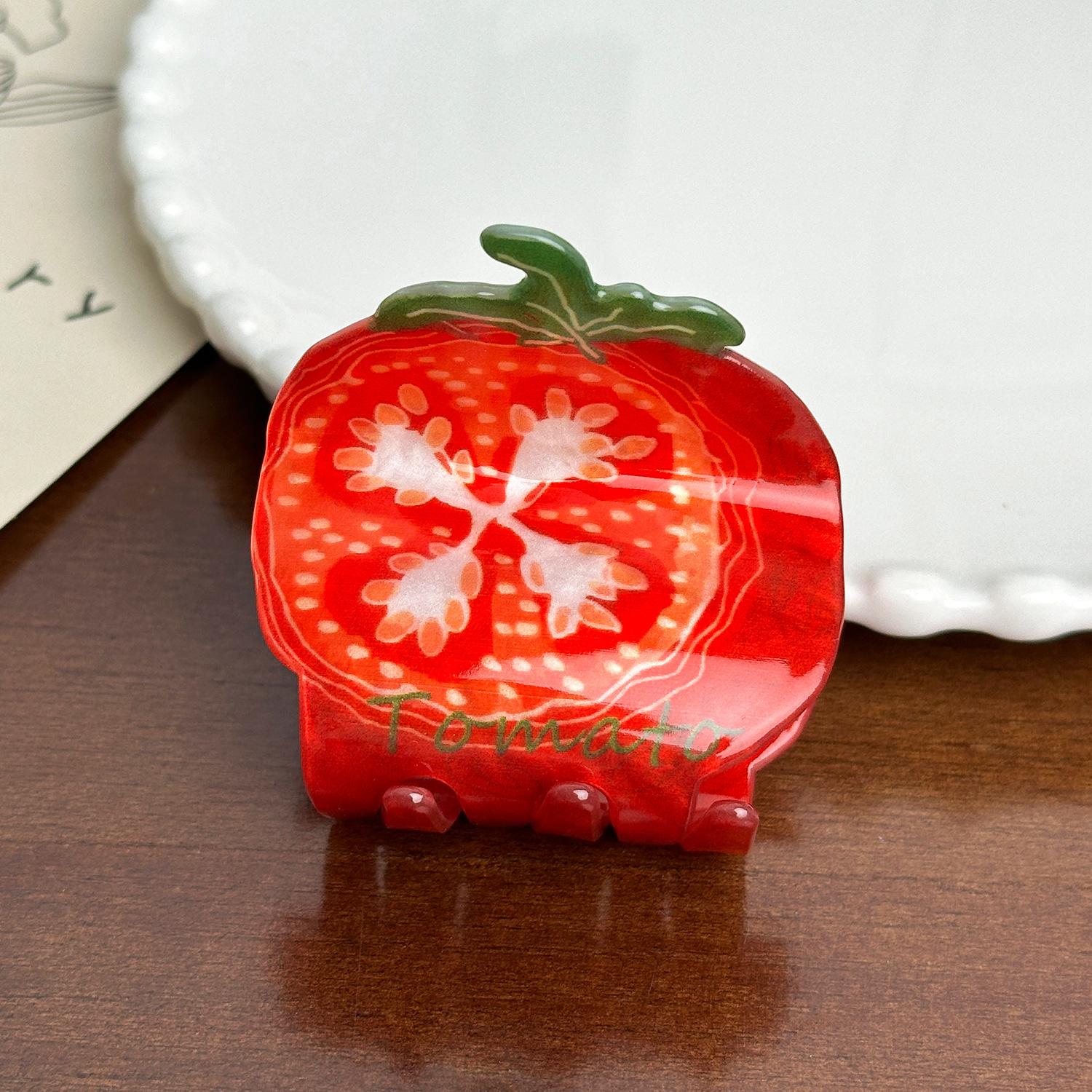 

Причудливые заколки-крабы для волос с фруктовыми мотивами для женщин из акрила с дизайном клубники и цитрусовых. Идеально подходят для любого случая. Tomato 5.2cm