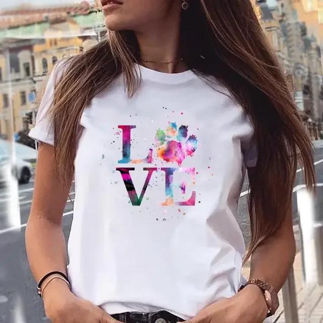 Women T-shirts Love Trend Style Dog Paw Cartoon Animal Pet 90s Summer Graphic Print Female Stylish T Top Shirt Girl Tee T-Shirt