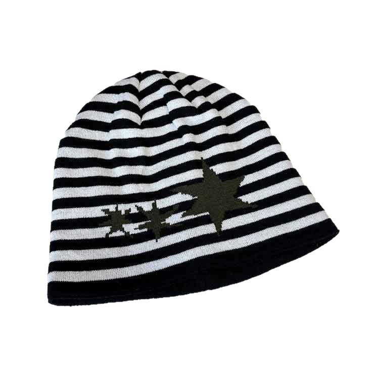 Early autumn lazy wind striped stars knitted hat women's winter warm and cold ear protection cold hat bag head stack hat