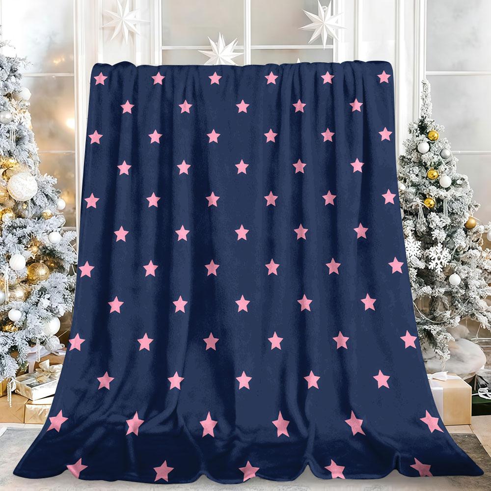 Navy Blue with Pink Stars Winter Summer Flannel Blanket Throw Fleece Soft Fuzzy Plush Cozy Fleece Blankets for Sofa Ideal Gifts