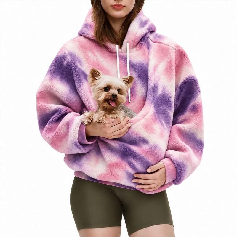 Womens Hooded Fleece Sweatshirt With Pet Pocket Loose Plus Size Winter Warm Casual Top