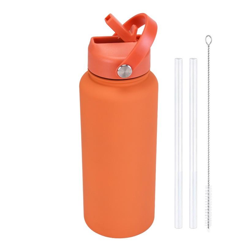 1L Stainless Steel Vacuum Insulated Water Bottle With Handle Straw Lid Outdoor Sports Travel
