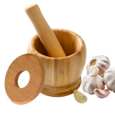 Bamboo Mortar and Pestle Set Manual Garlic Grinder Wooden Seasoning Crusher for Garlic Sesame Dried Fruits Walnuts Pills