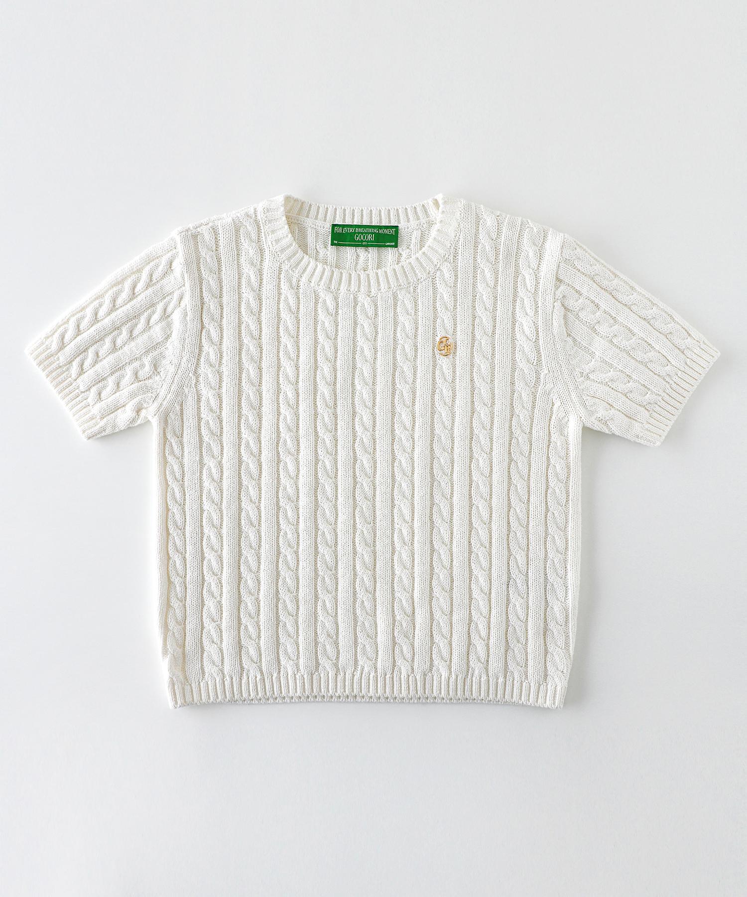 Gocori Logo Cable Knit Top - Ivory Knit Short Sleeve Free/Free