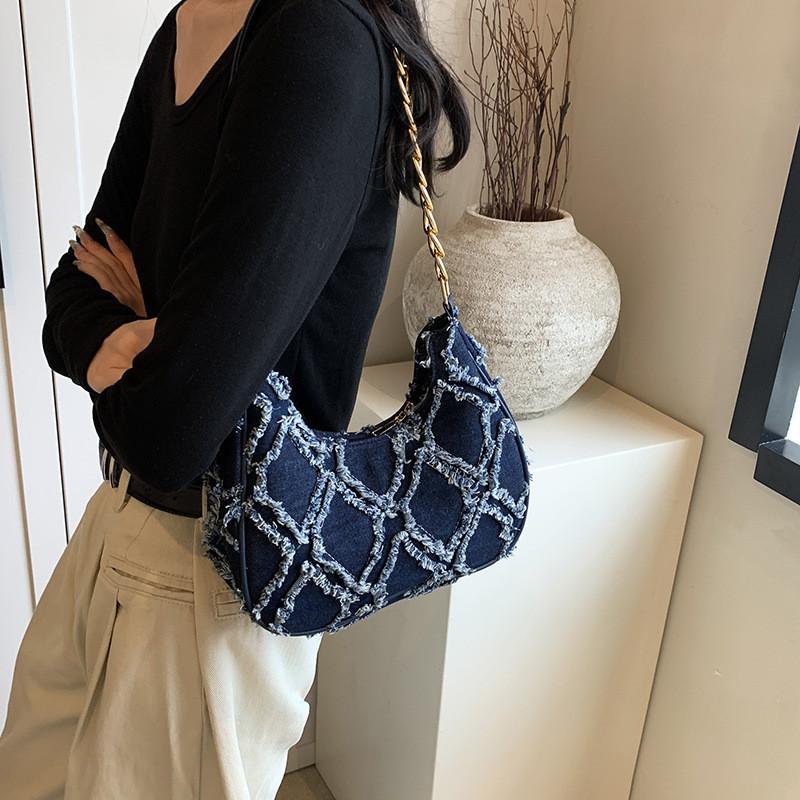 Chic 2024 Summer Small Square Bag With Zipper Closure Retro Style In Deep Blue