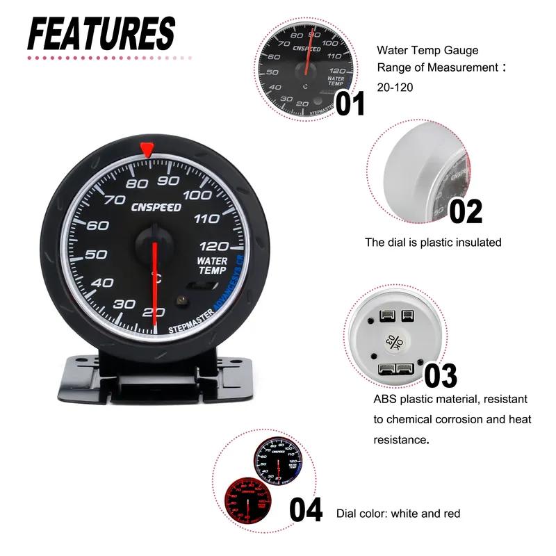 CNSPEED 60mm Water Temperature Gauge 20-120 Celsius with 1 / 8NPT Water Temperature Seal Pipe Sensor Adapter
