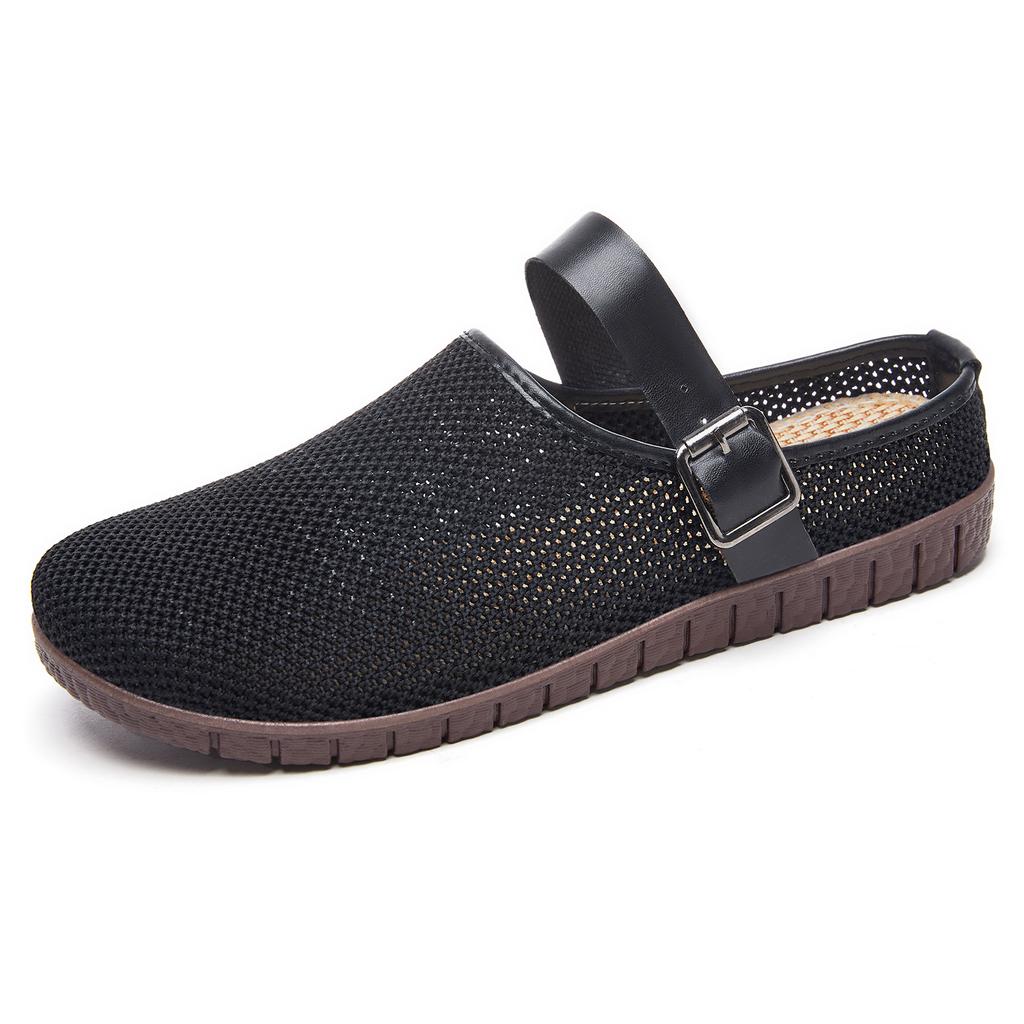 Women Knitted Half Slippers Breathable Mesh Casual Slides Comfortable Lightweight Slip-on Mules