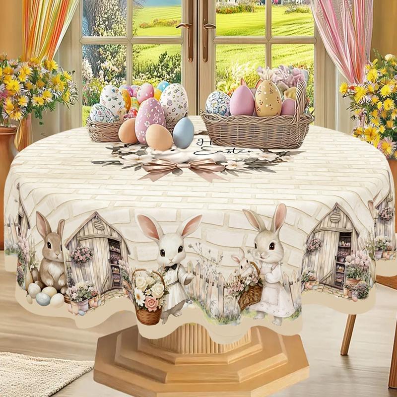 Rustic Easter Tablecloth Farmhouse Bunny Eggs Table Cover Easter Decorations for Home Kitchen Dining Spring Garden Tablecloth