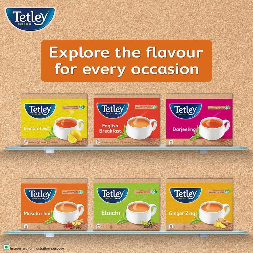 Tetley Masala Chai Black Tea 50 Tea Bags 100g Refreshing Assam Blend With Spicy Flavour