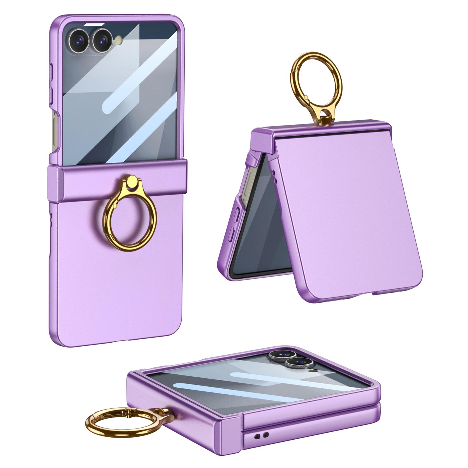 

GKK For Samsung Galaxy Z Flip7 5G Case Ultra Thin Ring Kickstand Phone Cover Full Protection with Screen Film Purple