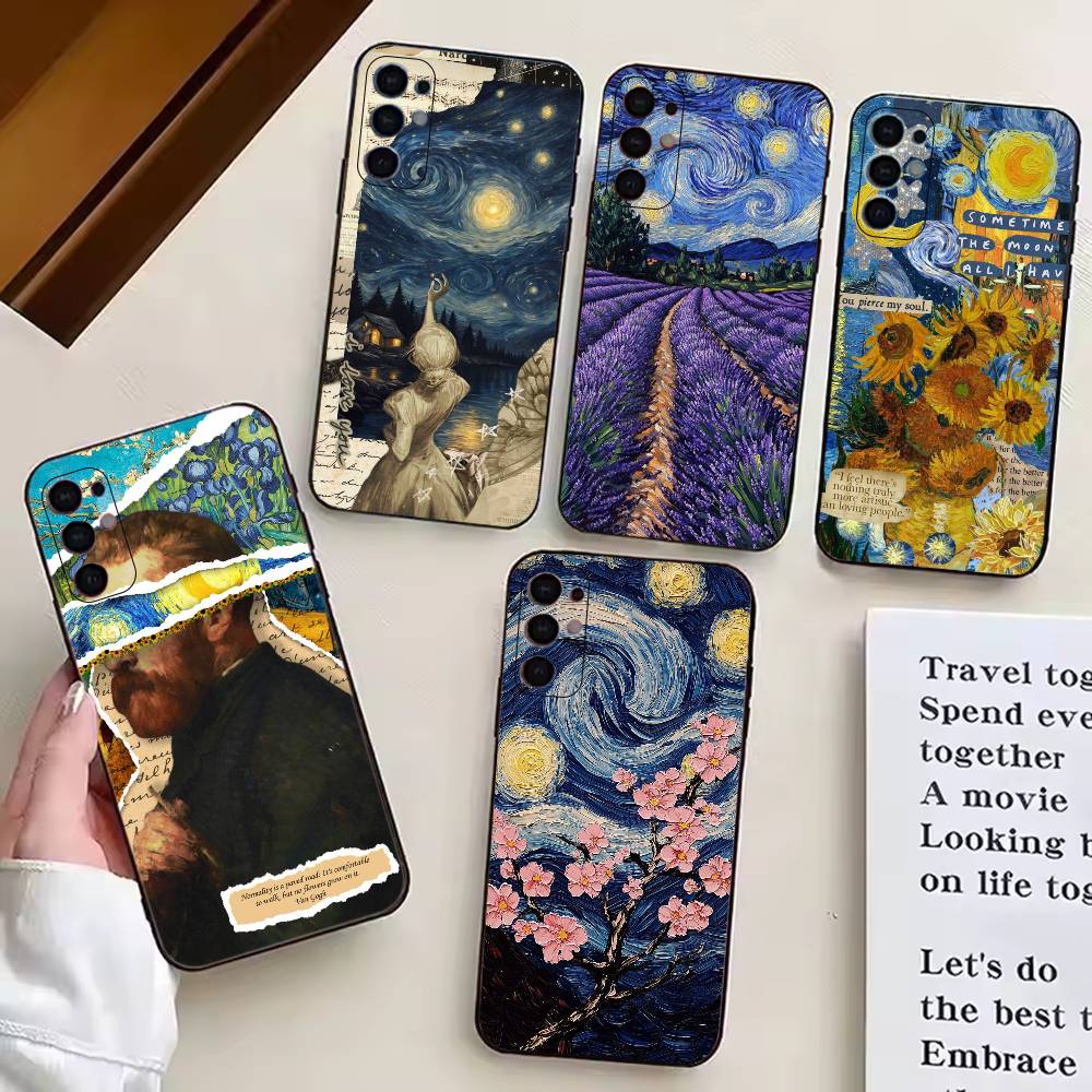 Coque de téléphone esthétique Van Gogh A-Art pour Samsung S25,S24,S21,S22,S23,S30,Ultra,S20,Plus,Fe,Lite,Note,10,Housse Noire