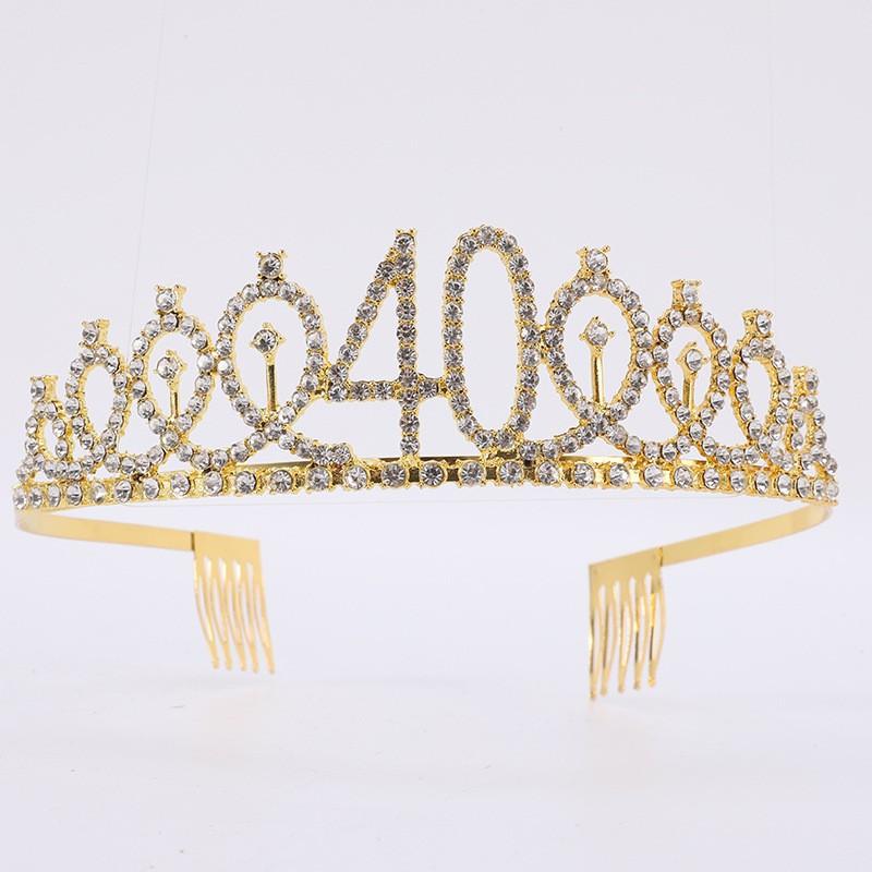 First Birthday Number Crown Water Diamond Headband  Ball Hair Accessory Anti Slip Cake  Decoration Alloy Hair Band