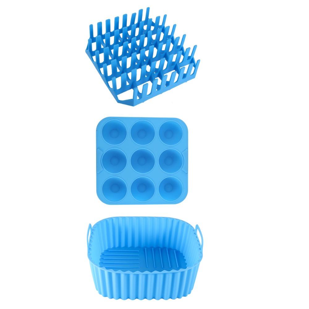 3 Piece/Set Non-Stick Air Fryer Silicone Baking Tray Square Household Cupcake Mold Heat-resistant Hot Dog Grill Cooking