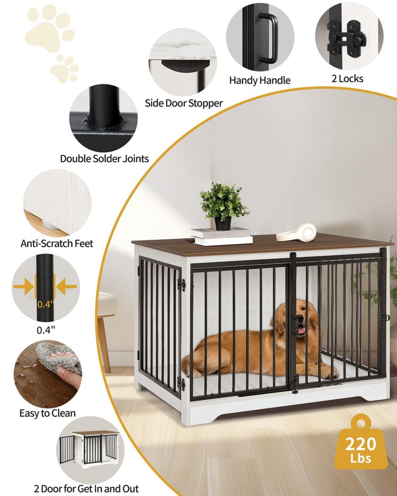 Dog Cage Furniture, 100 cm Dog Box for Home, Sliding Doors, 2 Doors, Modern Dog Box Wooden Indoor for Small/Medium/Large Dogs