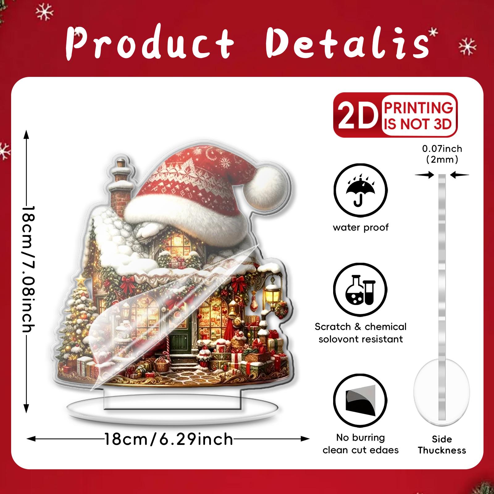 

Christmas house Christmas hat design wheel acrylic ornament Christmas colorful flat printing home table decoration holiday gift 1pcs
