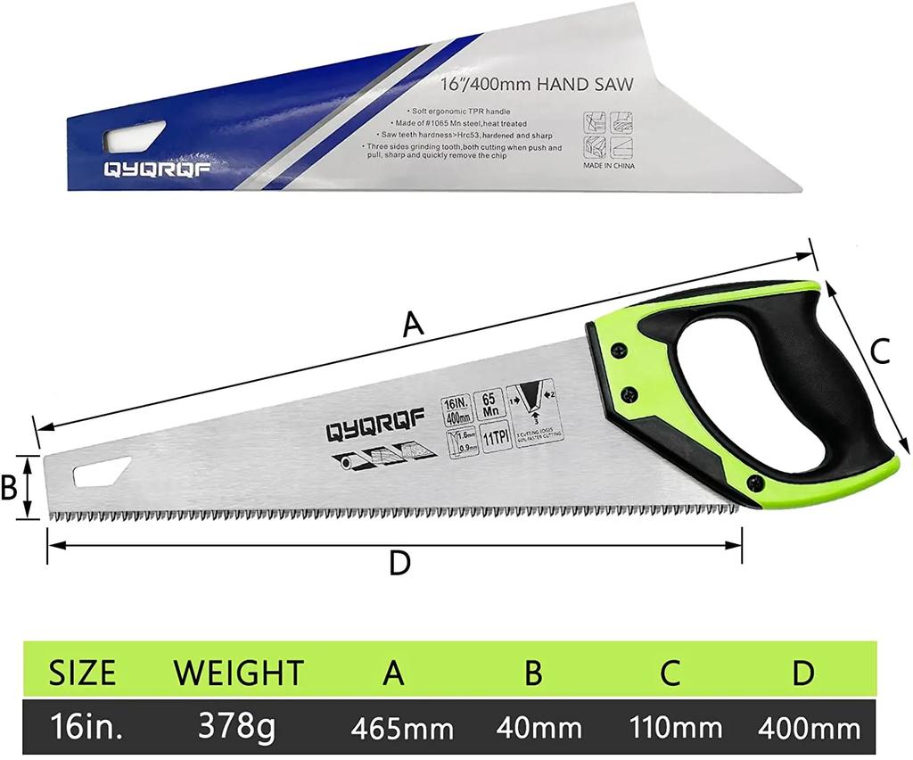 14/16/18 Inch Pro Hand Saw 11 TPI Fine-Cut Soft-Grip Hardpoint Handsaw for Sawing Trimming Gardening Cutting Wood DrywallPipes