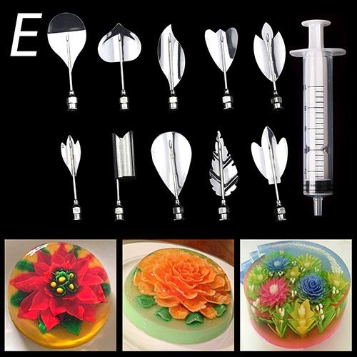 14 Stil 3D Gelatine Kuchenform Gelee Kunst Pudding Blumen Edelstahl Düse Spritze Nadel Set Kuchen Dekorationswerkzeuge
