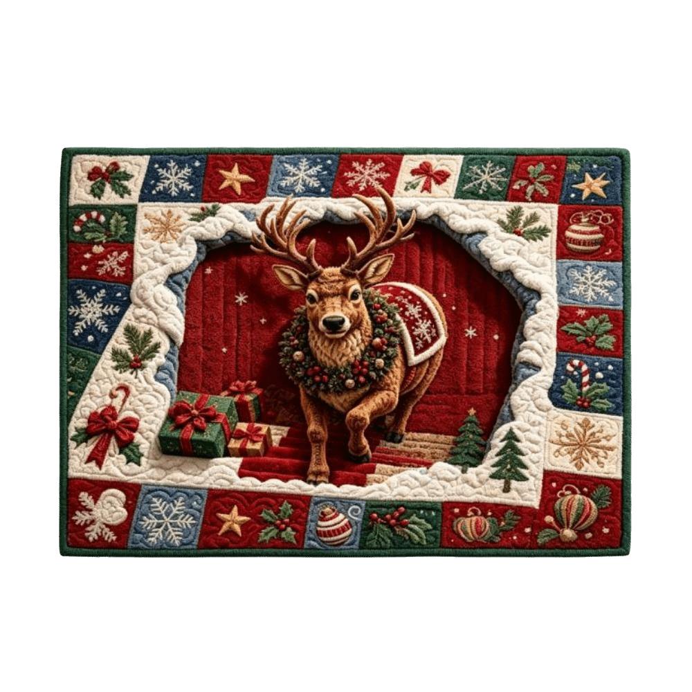 Santa Claus Christmas 3D Illusion Rug 2D Flat Printed Xmas Rug Christmas Small Carpet Christmas