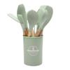 Wooden Handle Silicone Kitchen Utensils 12-Piece Set Nonstick Cooking Spatula Spoon Heat-Resistant Silicone Kitchen Tools Set