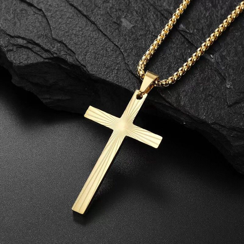 Titanium Steel Hip Hop Necklace Cross Pendant Gold
