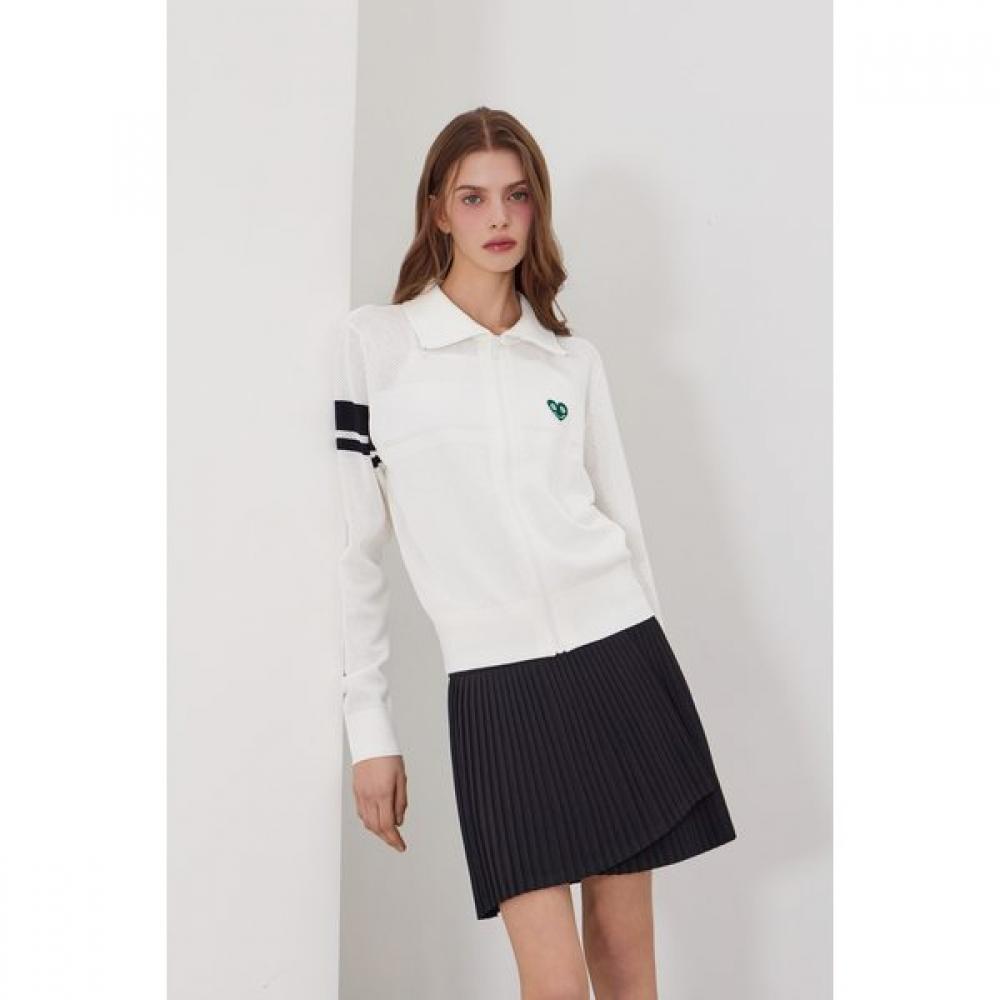 GOXO Airy Knit Zip Up Smile Heart White