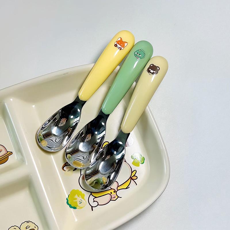 Spoon Kawaii Household Fall Prevention 304 Stainless Steel Baby Children Complementary Food Spoon Tableware Girl