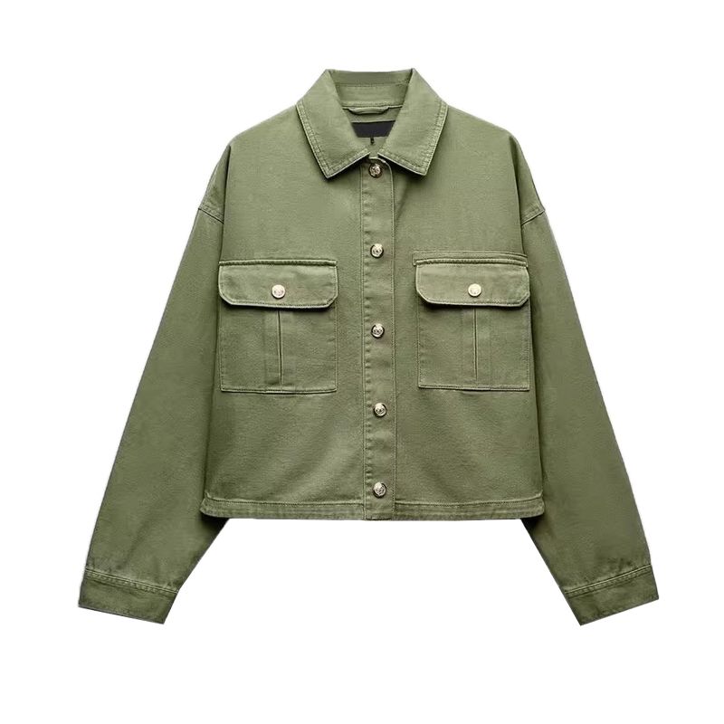 Spring and Summer New Women's Clothing Lapel Long Sleeves Casual Pocket Decoration Cotton Shirt Style Jacket Outwear 8372083