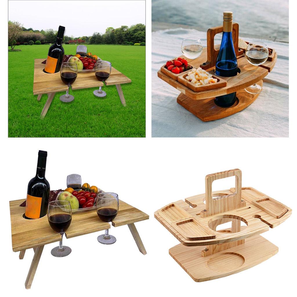 Buy 2Pcs Portable Wooden Outdoor Wine Rack Picnic Table Glass Holder at